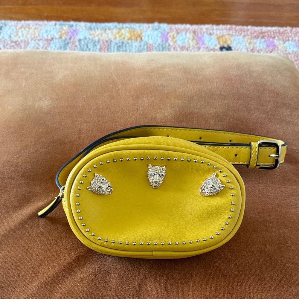 Topshop Yellow Studded Mini Belt Bag with Animal-Head Accents